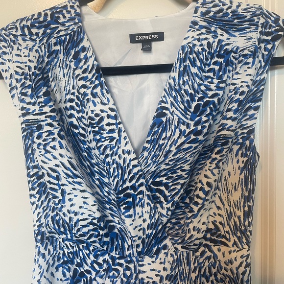 Express Blue and White Patterned Dress - Picture 3 of 5